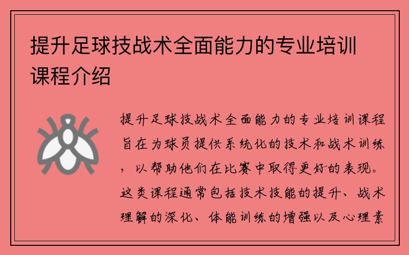 提升足球技战术全面能力的专业培训课程介绍