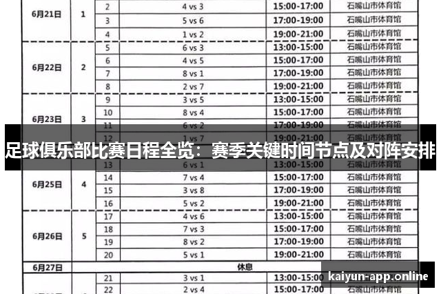 足球俱乐部比赛日程全览：赛季关键时间节点及对阵安排